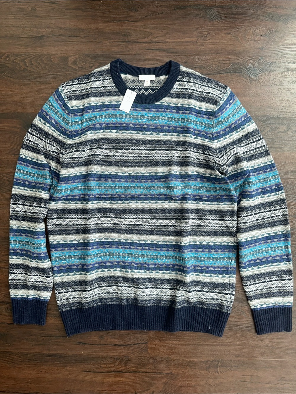 GAP Striped Crewneck Lambswool Sweater in Navy, Blue and Gray - XXL Tall